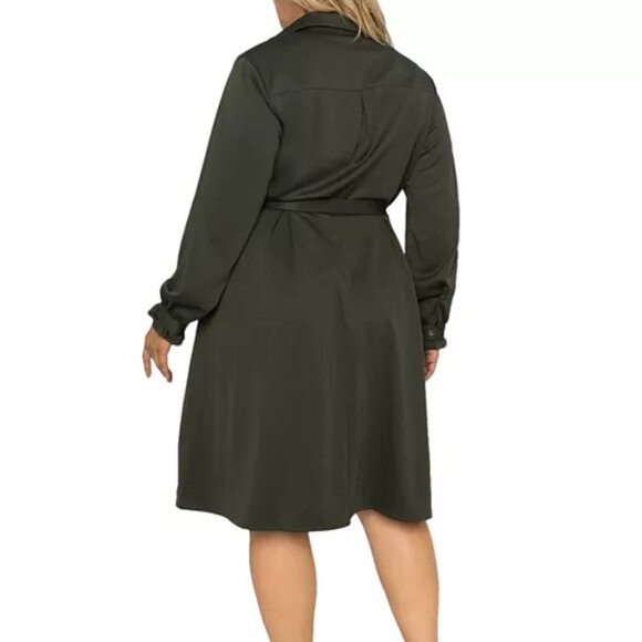 Standards & Practices Army Green Stretch Long Sleeve Utility Wrap Shirt Dress 3X - Picture 13 of 14